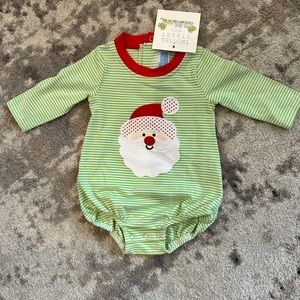 NWT Trotter Street Kids 3m Green/white stripe Santa long sleeve onesie